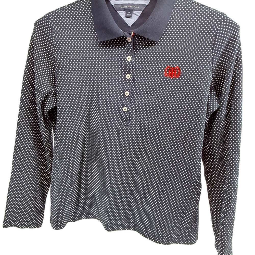 Tommy Hilfiger Long Sleeve Polka Dot Polo Shirt Women's Size‎ Medium